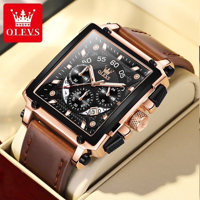 OLEVS Fashion Mens orologi Top Brand Luxury Chronograph orologio al quarzo per uomo Sport orologio luminoso in pelle Relogio Masculino