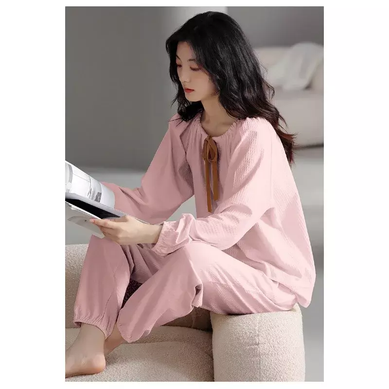 Pyjama Dames Modieuze En Elegante Lente-En Herfstmodellen Van Katoenen Lange Mouwen Broek Huiskleding Voor Vrijetijdskleding