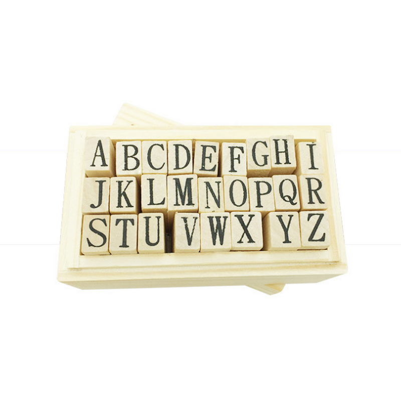 Abc Stamps Hand Account Wooden Mounted Rubber Alphabet Diary Cards Craft Student