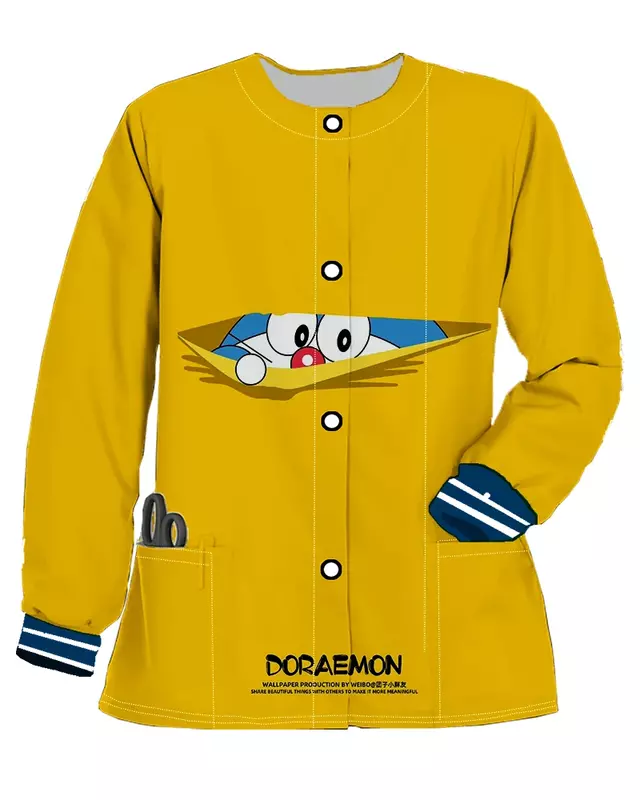 Cardigan Cartoon Jacket Pocket Elegant Coat for Women Clothes Nurse Long Sleeved Womens Clothing Women Trends 2023 Jackets Tops
