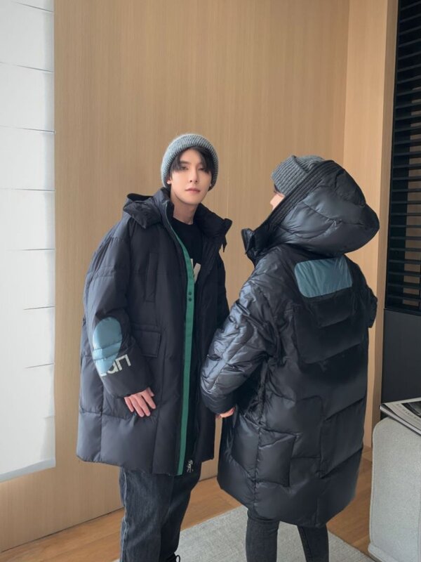Chaquetas negras clásicas de plumón de pato para hombre, abrigo grueso con capucha de moda coreana x-long, 90%, invierno, novedad de 2023