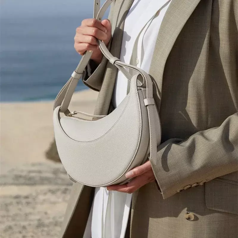 Tas tangan tali sadel wanita, kantung bahu sederhana warna polos dengan Logo yang bisa disesuaikan untuk perempuan
