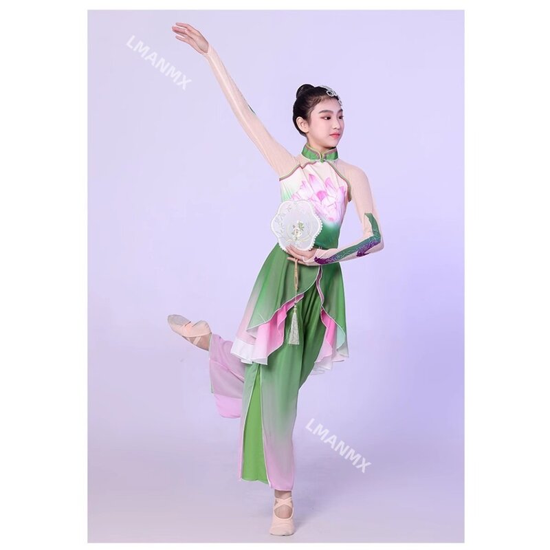 Costume da ballo classico per bambini yangko Dance Fan ombrello Performance Costume Lotus Costume da ballo popolare cinese per ragazze