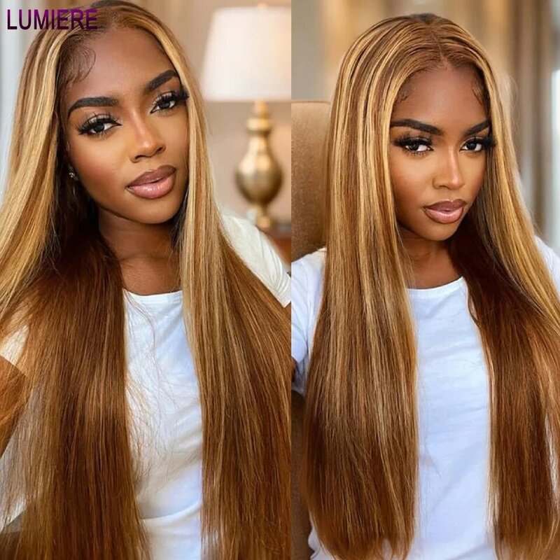 Lumiere 180% P4/27 Highlight Colored Wigs Lace Front Human Hair Wigs Brazilian Bone Straight Remy HD Lace Frontal Wigs For Women