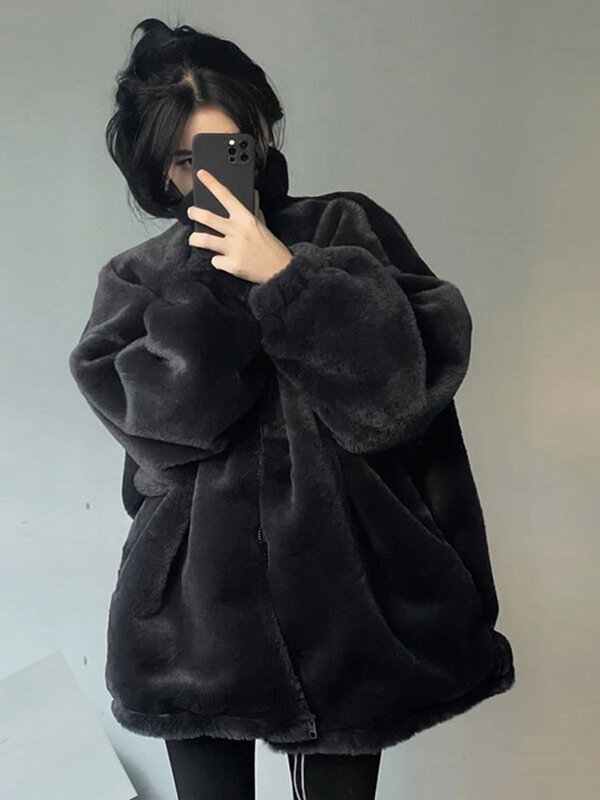 Loose All-Matching Rex Rabbit Fur Faux Fur Coat  Winter New    021