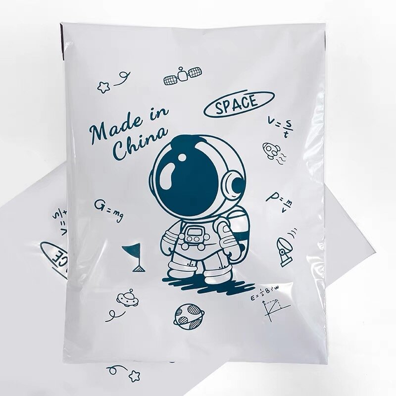 50 buah putih poli Mailers lucu Spaceman dicetak tas kurir diri perekat penyegelan pengiriman amplop perlengkapan bisnis kecil