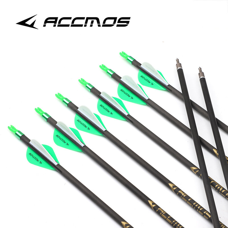 12pc 31 inches Pure Carbon Arrows for Archery 300, 340, 400, 500, 600, 700, 800, ID6.2mm Archery for Hunting