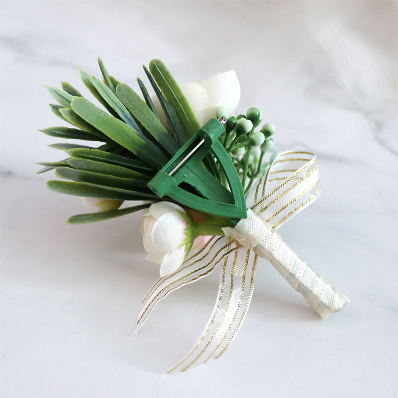 Boutonnières de fleurs artificielles pour hommes, camélia ivoire, boutonnière de corsage, accessoires de fête de mariage, GroomTIME