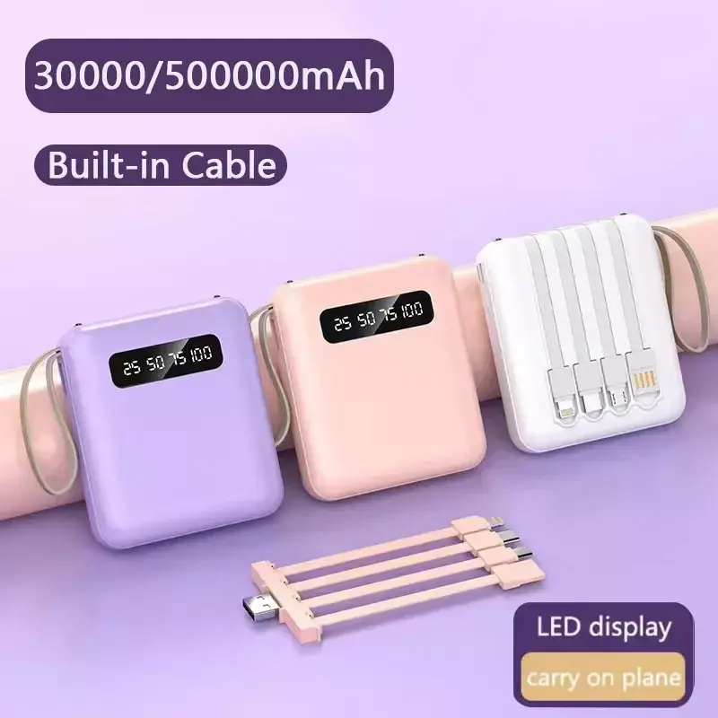 Mini Power Bank 20000mAh z 4 kablową zewnętrzną ładowarką do telefonu komórkowego dla iPhone Samsung Huawei Xiaomi NEW