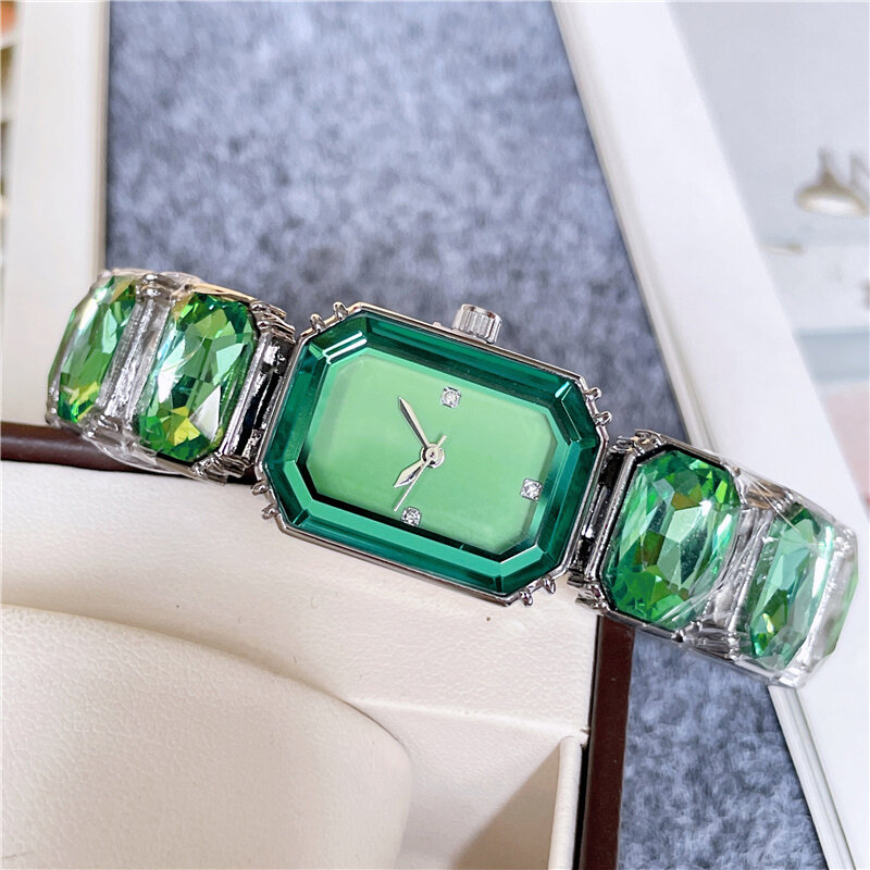 Модные брендовые наручные часы для женщин и девушек, стильные стальные часы с цветными драгоценными камнями и металлическим ремешком, S72
