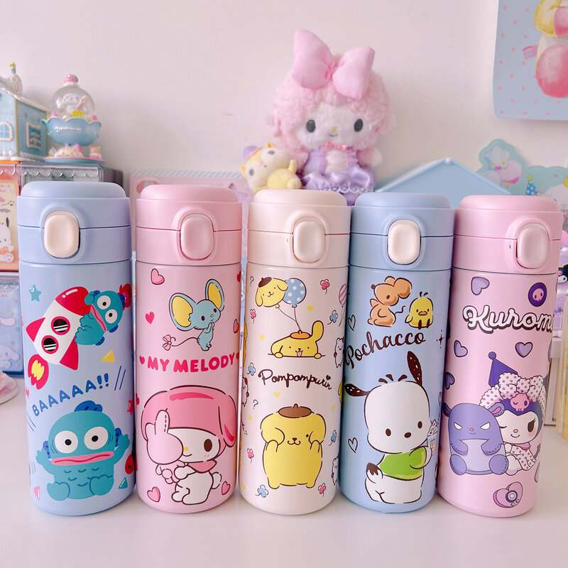 420ML Sanrio Thermos Mug 304 Stainless Insulated Water Cup Travel Water Bottle Kuromi Pochacco Student Water Cup Birthday Gift