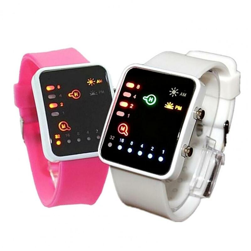 Relógio digital relógio de pulso silicone botões fonte da bateria moda display led silicone binário relógio de pulso decorativo