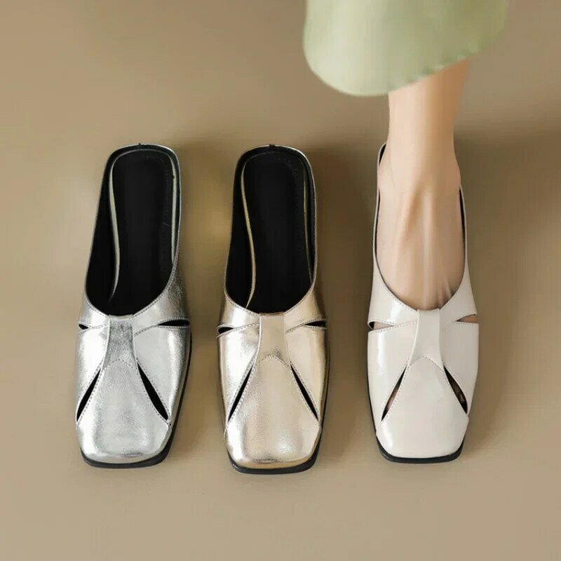 Low Heel Sommer außerhalb Damen Hausschuhe 2024 Mode Basic Square Heel Damenschuhe solide Pu Stiefel Zapatos Para Mujeres