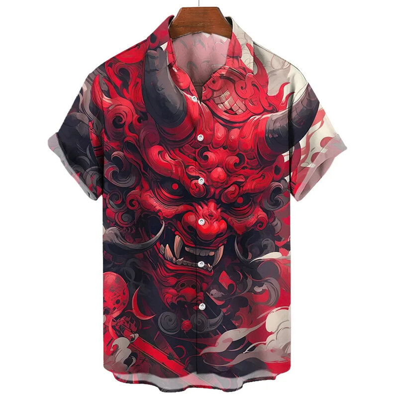 일본 사무라이 셔츠 3D 일본 스타일 프린트 반팔 상의 티, 캐주얼 레트로 남성 셔츠, 오버사이즈 빈티지 남성 의류