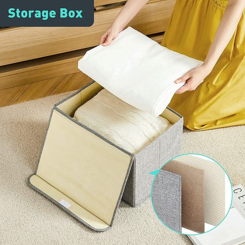 Foldable Storage Box Desk Organizer Containers Cube Storage Drawers with Lids Washable Cotton Linen Cajas De Almacenamiento
