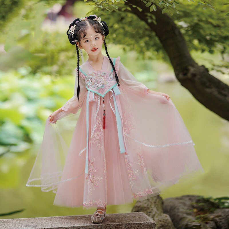 子供のための漢服ドレス,伝統的な中国の女の子の服,古代のフォークダンスの衣装,装飾的な妖精の王女のコスプレ