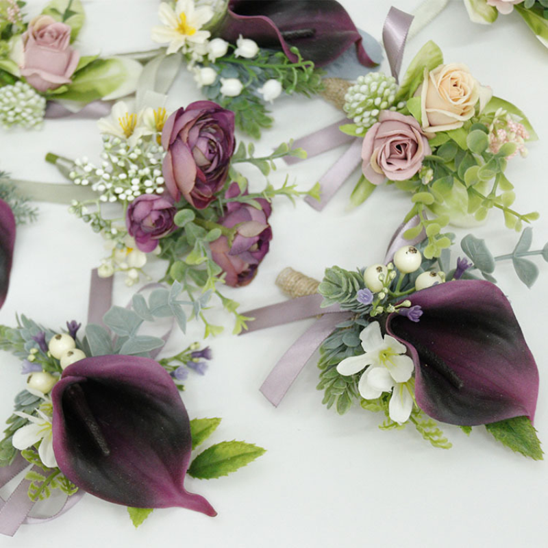 BAIFUMINGYI Grape Artifical Flowers Roses Boutonnieres Wrist Corsage Groomsmen Marriage Bridesmaid Wedding Accessories