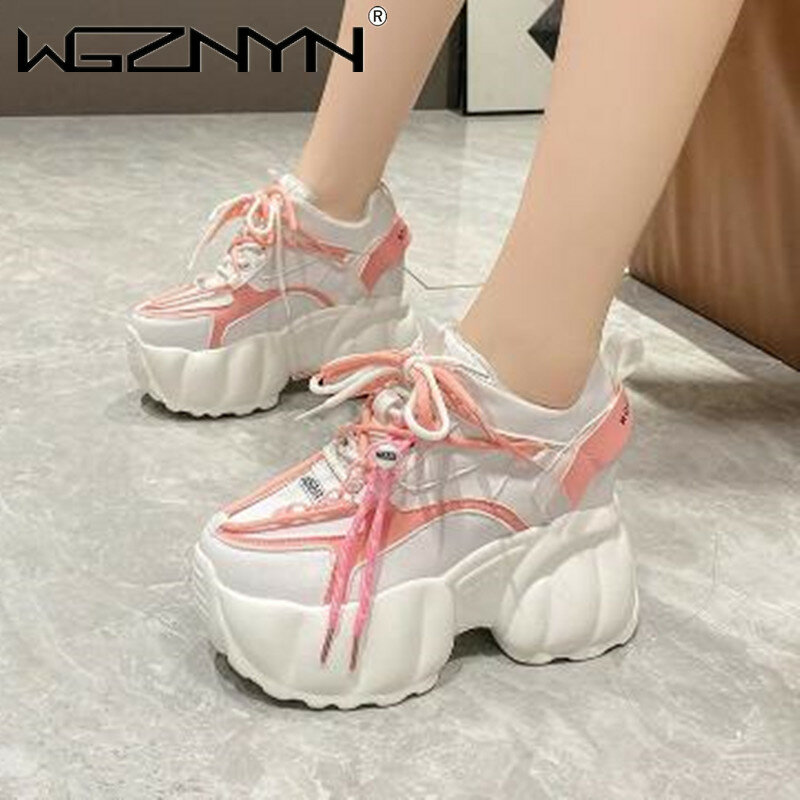 Women Chain Chunky Sneakers White Black Fashion 10CM Thick Sole Casual Ladies Vulcanized Shoes Sport High Platform Sneaker Woman