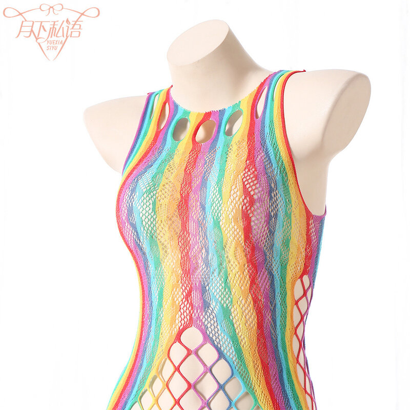 Sexy Hollow Out Transparent Tight Underwear Sleepdress Rainbow Cosplay Costume Girls Women Uniform Temptation JK Dress