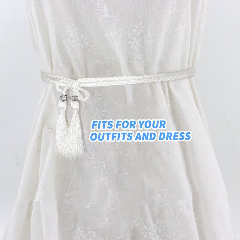 Woven belt knot decorated waist chain waist rope White