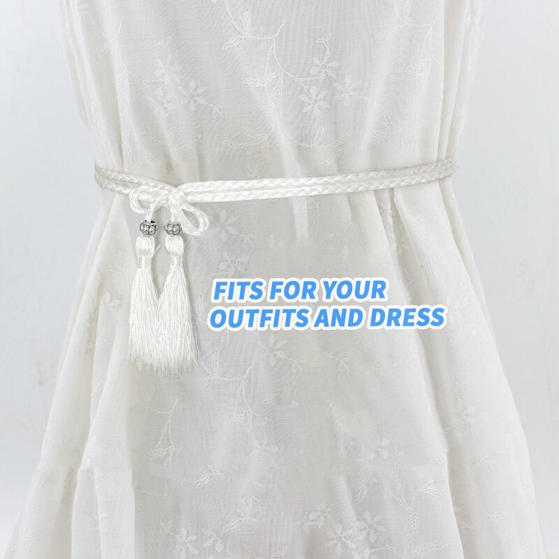Woven belt knot decorated waist chain waist rope White
