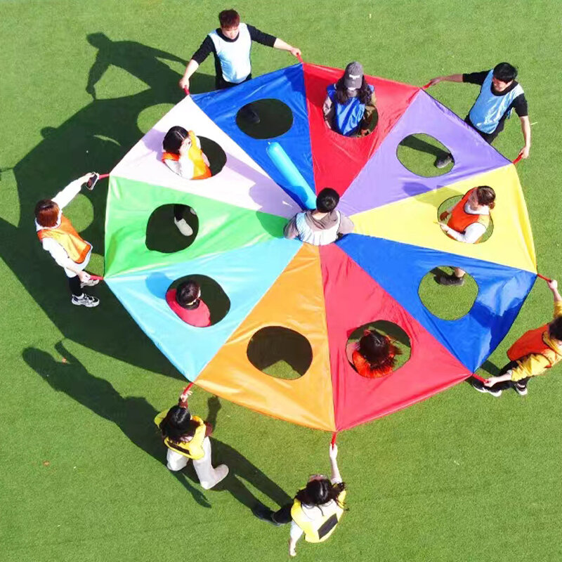 ของเล่นกลางแจ้งโต้ตอบได้หลายคนร่มสีรุ้งร่มเกมร่มชูชีพร่มสีรุ้งของเล่นเด็ก