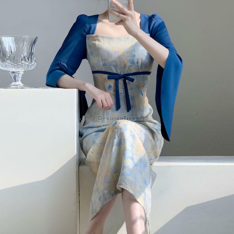 2023 Новое улучшенное модное платье в китайском древнем стиле, Элегантное повседневное весенне-летнее тонкое женское Повседневное платье феи ханьфу