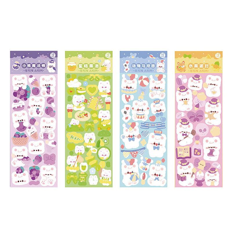 10PCS Kawaii Korean Deco Sticker Pack Cute Colorful Cartoon Designs Sparkling Glitter Effect Diary Deco