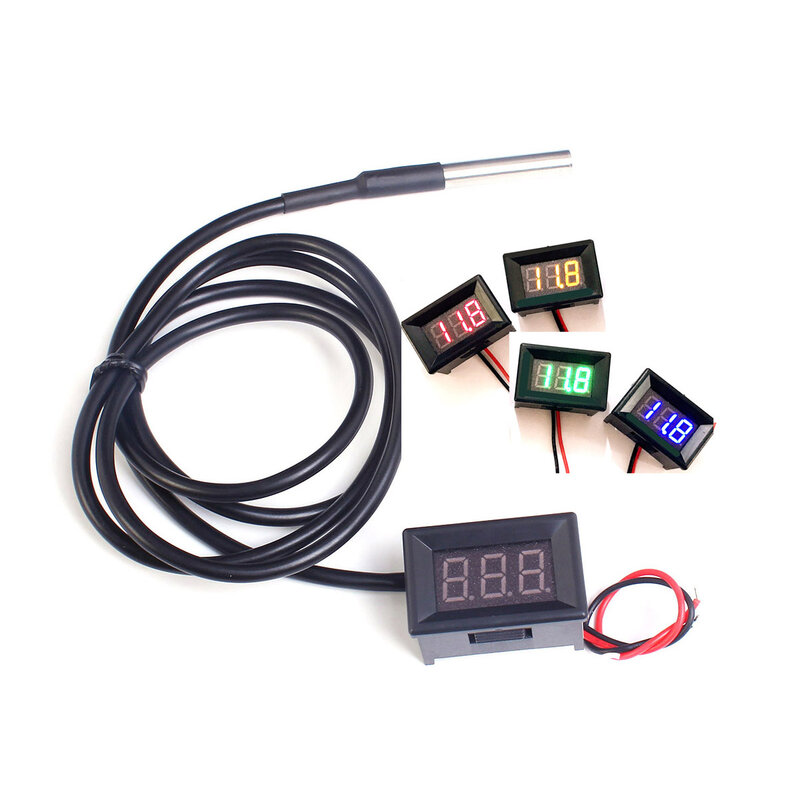 Termómetro Digital LED DS18b20, medidor de temperatura de-55 ~ + 125 grados Celsius, Monitor para coche, agua, aire, interior y exterior, CC de 12V y 24V
