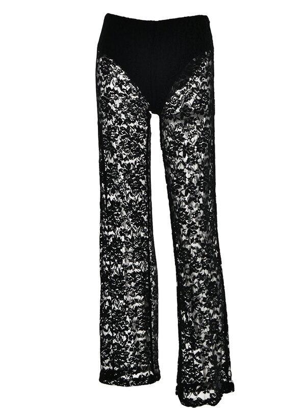 Fantoye seksowna przelotowa koronkowa spodnie damskie biała, wydrążona z wysokim stanem zestawy dwuczęściowe kobieca letnia codzienna na zewnątrz Streetwear 2023