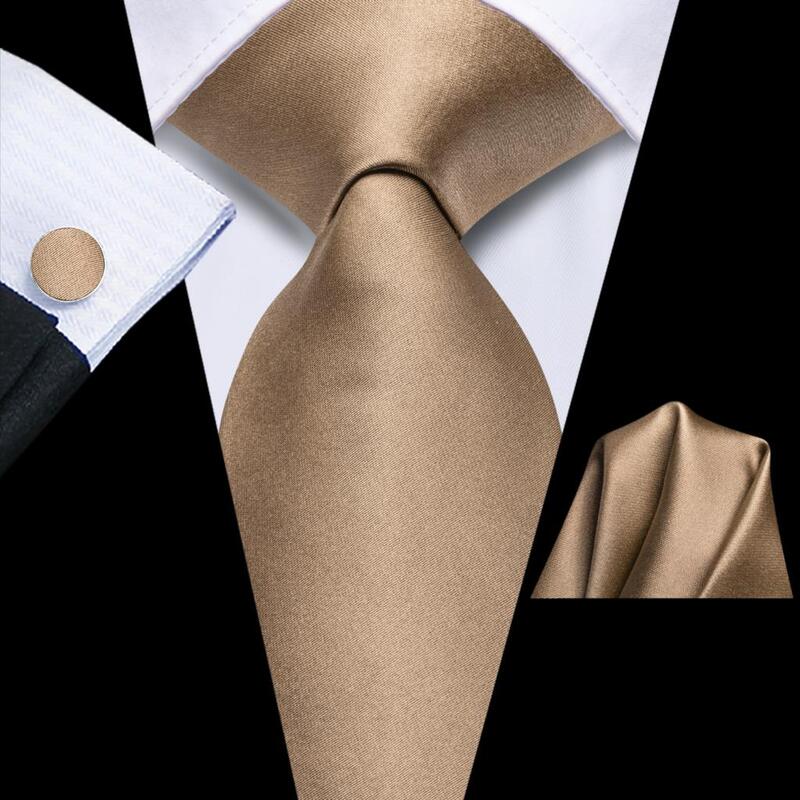 Cravate cadeau solide marron clair pour hommes, marque de mode, cravate de fête de mariage, boutons de manchette pratiques, haute cravate de styliste, vente en gros, 2023