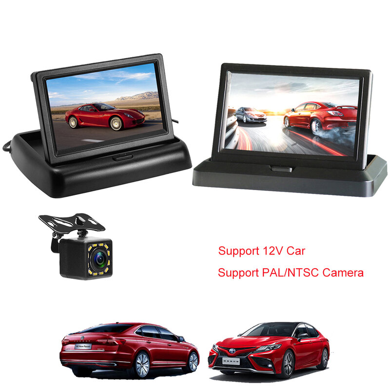 4.3‘’ 5'' HD Foldable Car Rear View Monitor Reversing LCD TFT Display Night Vision Backup Rearview Camera PAIL/NTSC for Vehicle