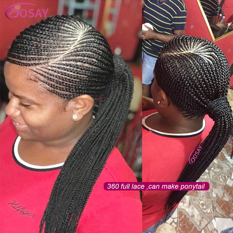 Peluca de encaje trenzado para mujeres negras, parte lateral, peluca Frontal de encaje completo sintético, trenzas de aciano, trenzas de imitación Locs dobles, pelucas trenzadas holandesas