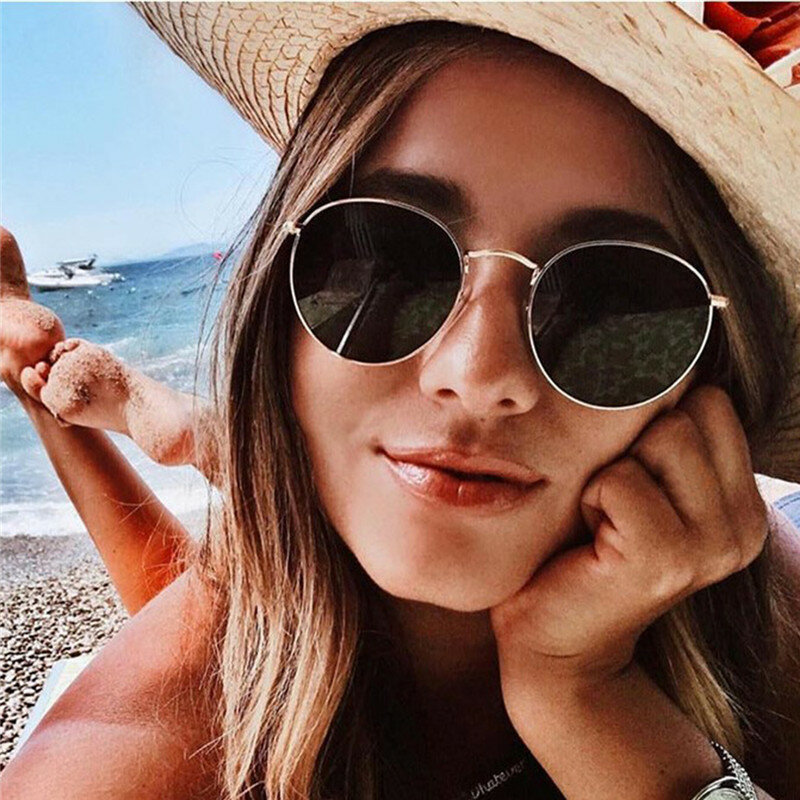 2024 Metal Small Round Frame Sunglasses Woman Vintage Brand Travel Classic Color Film Sun Glasses gafas de sol para hombre