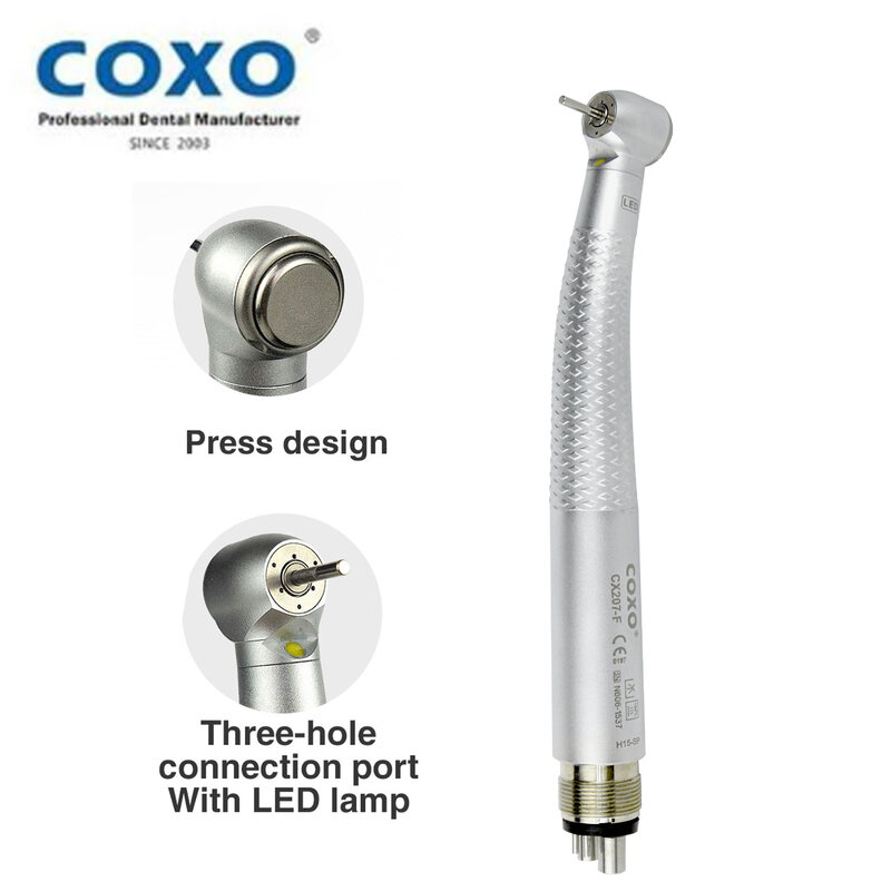COXO Dental High Speed Handpiece Push Button With LED Light 3 Way Spray 3 Air Dentist Tool
