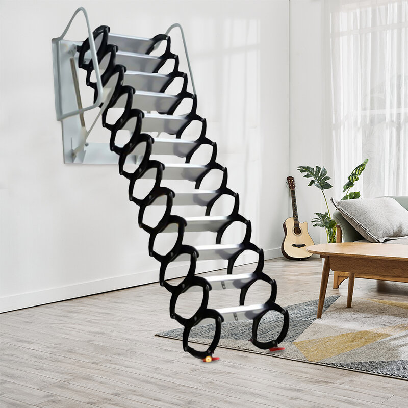 12 Steps Wall Mounted Folding Ladder Loft Stairs White Attic Steps Pull Down  for Decorative House