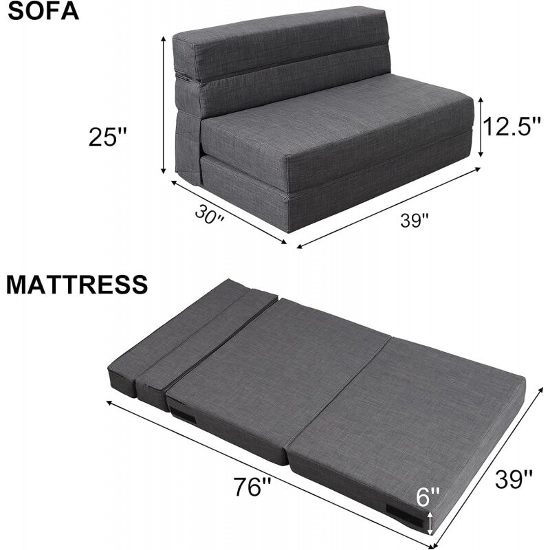 ANONER Fold Sofa Bed Couch Memory Foam with Pillow Futon Sleeper Chair Guest and Out ,Washable Cover Twin Size, D