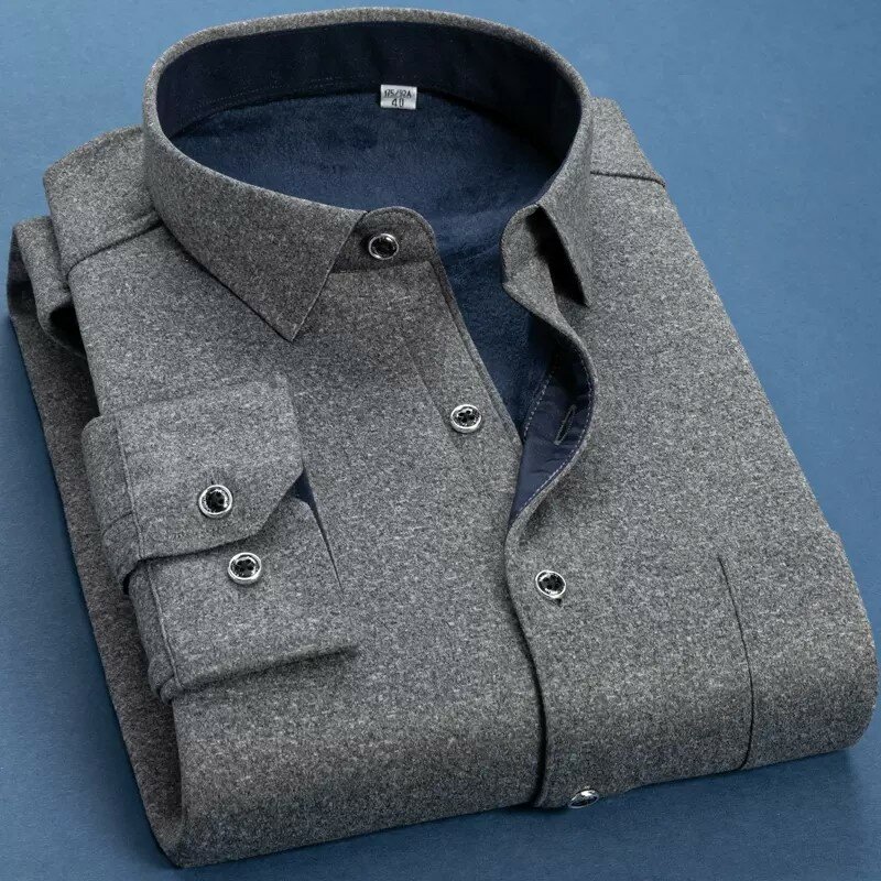 Herfst Winter Mannen Fleece Warm Fashion Solid Lange Mouwen Business Shirt Plaid Dikke Warme Shirts NS5517