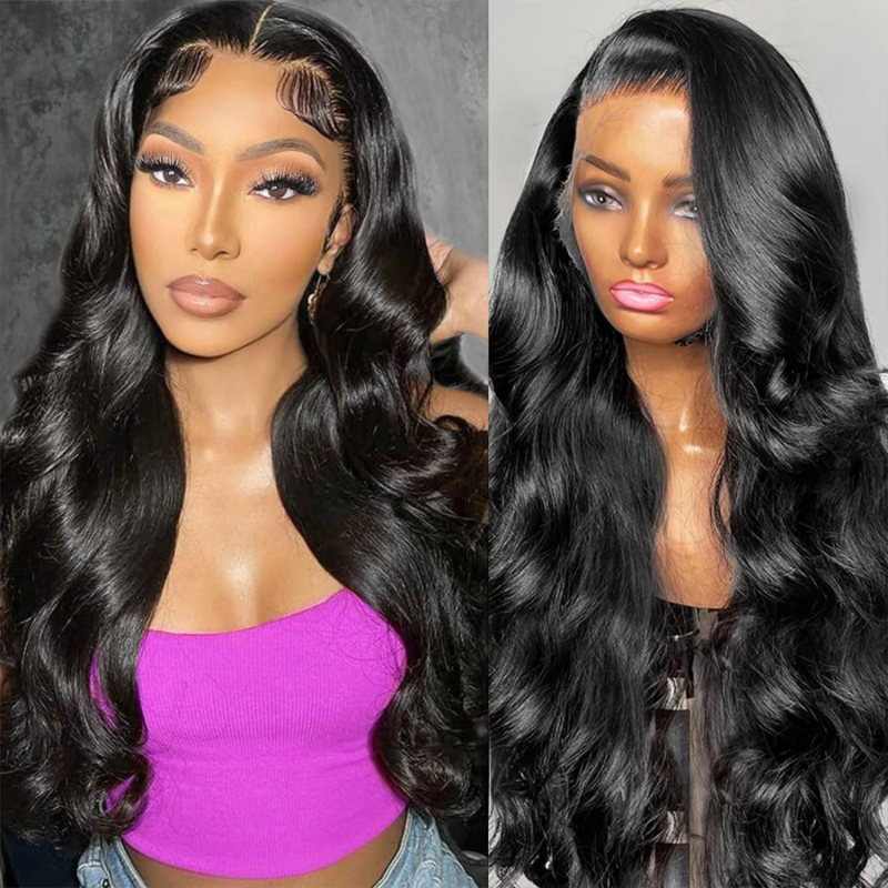 Perruque Lace Front Wig Body Wave naturelle, cheveux humains, 13x6, pre-plucked, sans colle