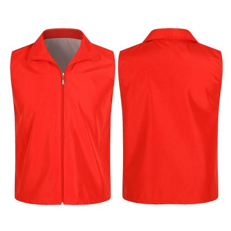 Lapel Sleeveless Vest Pockets Zipper Placket Mesh Lining Outdoor Vest Volunteer Bright Color Slim Work Vest Waistcoat