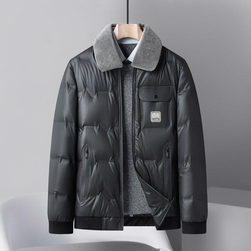 중년 남성 겨울 다운 재킷, 남성 라펠 패션, 두꺼운 따뜻한 외투, 캐주얼 라지 사이즈, 짧은 지퍼 외투 2023, 겨울 신상