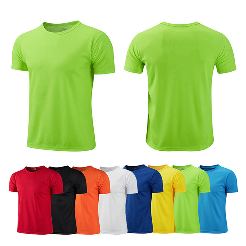 เสื้อกีฬาแขนสั้นแห้งเร็วหลากสีเสื้อฟิตเนสเสื้อเทรนเนอร์สำหรับผู้ชายระบายอากาศได้ดี