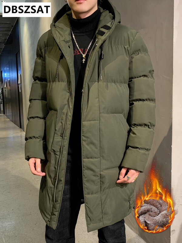 Winter Men's Long Parka Warm Jacket Fleece Liner Hooded Windbreaker Coat Thick Cotton Padded Thermal Parkas Plus SIze 8XL