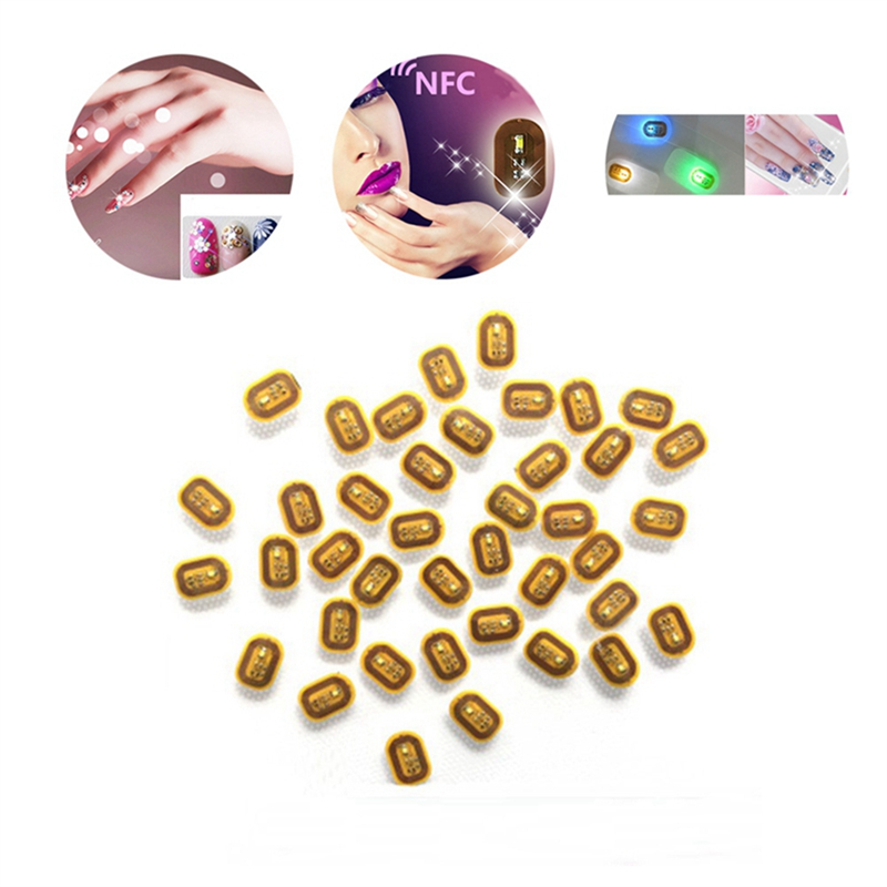 5Pcs NFC Flash Nail Sticker LED Bare Chip Intelligent Luminous Nail Lamp Nail Sticker Enhancement, Yellow Light