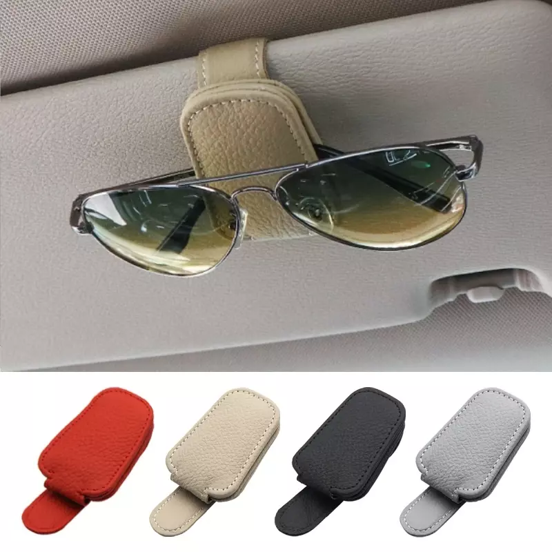 Pendurado Protetor Car Óculos Titular, Forte Ímã Óculos De Sol Clip, PU Leather Sun Visor, Space Saving, Acessórios de carro Universal