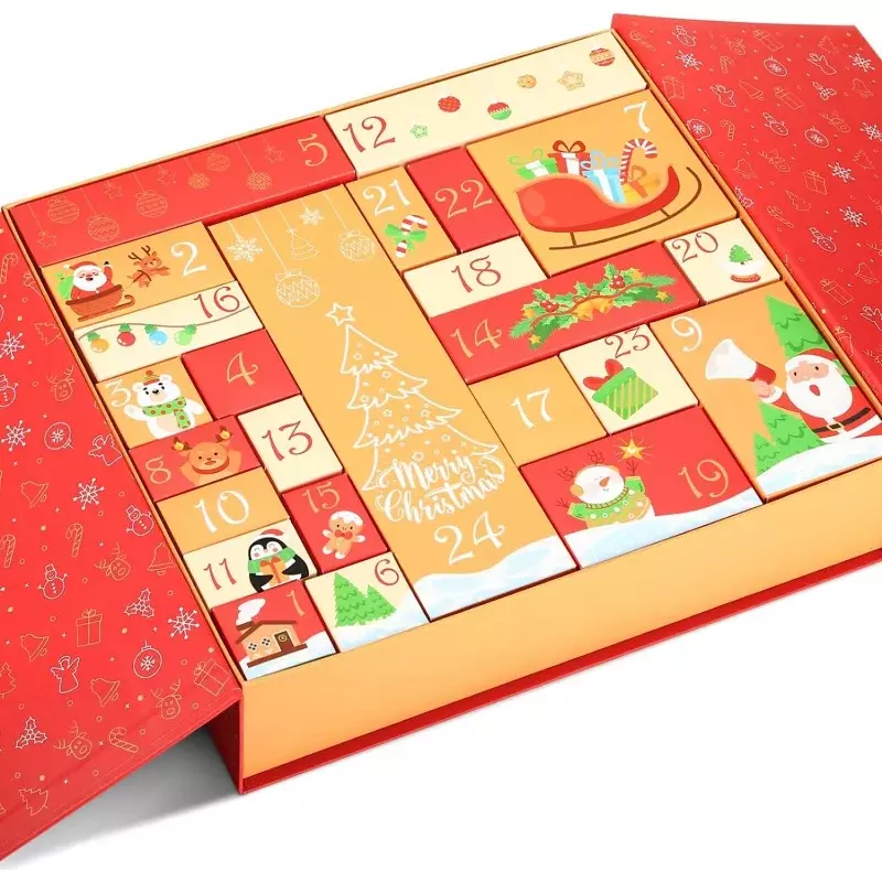 Kunden spezifisches Produkt benutzer definierte Form leerer nachfüllbarer Countdown-Kalender mit 24 Geschenk verpackungs boxen Advents kalender
