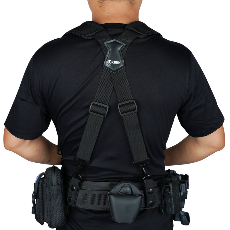 KUNN-Tactical Duty Belt Suspensórios para Homens, Gancho De Metal, Arnês De Polícia Acolchoado