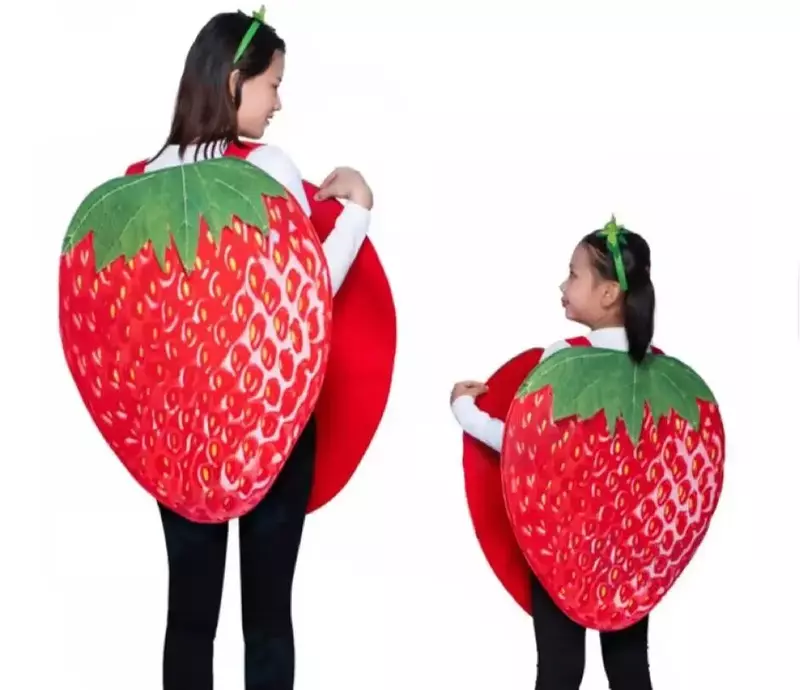Ropa de fiesta de frutas de dibujos animados divertidos, disfraz de fresa de Cosplay para adultos y niños