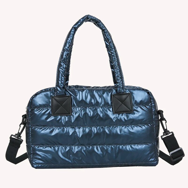 حقيبة يد مبطنة للنساء ، حقيبة حمل مع حزام قابل للتعديل ، حقيبة منتفخة للاستخدام اليومي والمكتبي ، أحادية اللون ، الخريف والشتاء