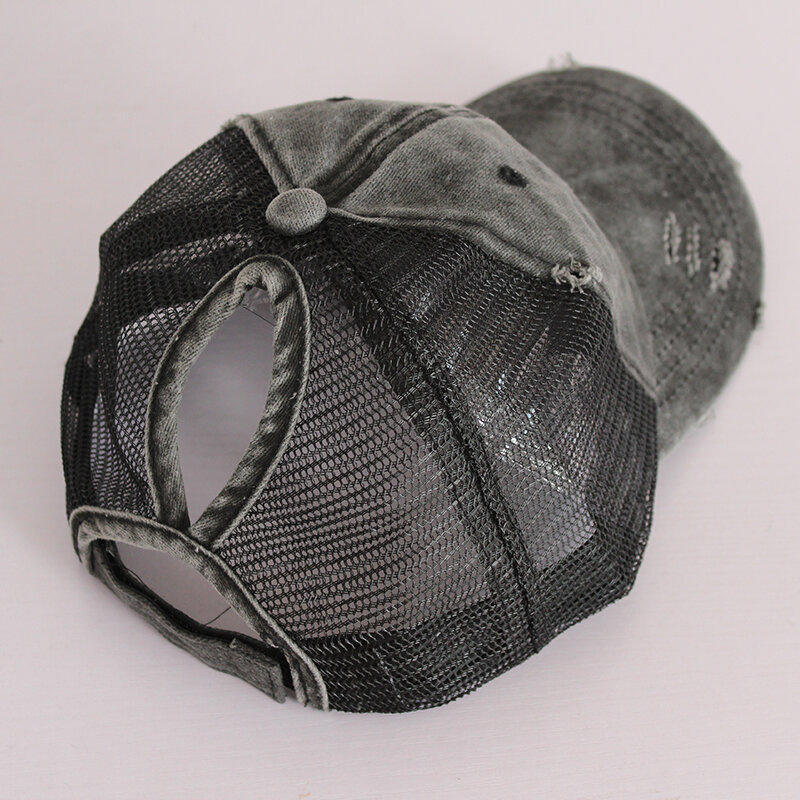 Винтажная бейсболка для конского хвоста, Женская Регулируемая Снэпбэк-Кепка, сетчатая потертая летняя кепка, женская шляпа от солнца